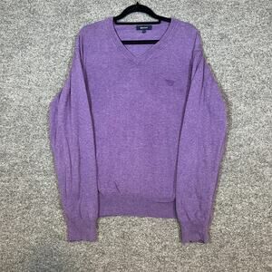 Gant Sweater Mens Large Purple Vneck Long Sleeve Pullover Grandpa Stretch